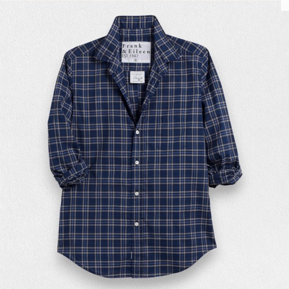 🆕 Frank & Eileen plaid purple blue linen Barry shirt medium - Picture 1 of 14